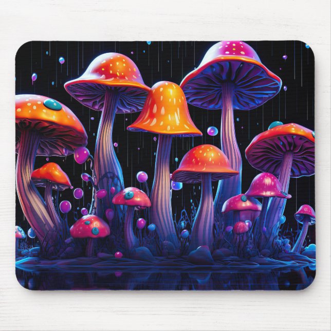 Mousepad Cogumelos neon em estilo psicodélico (Frente)