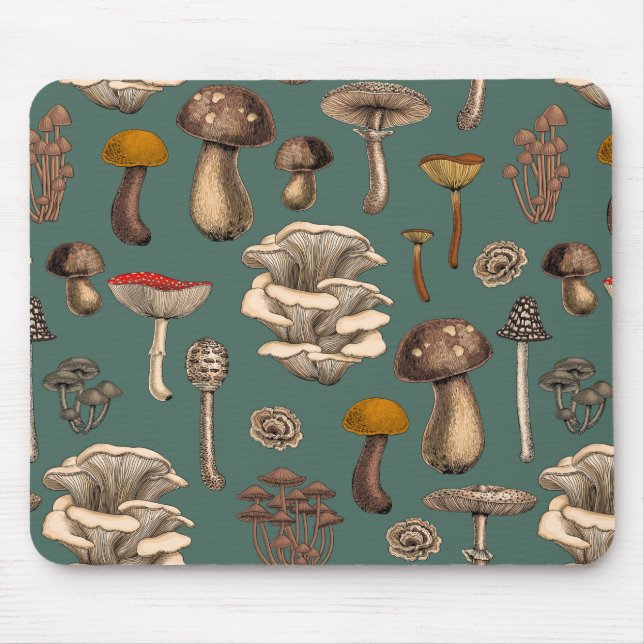 Mousepad Cogumelos selvagens em verde-pinheiro (Frente)