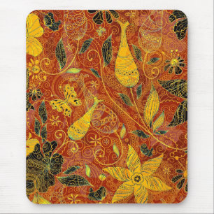 Mousepad Colagem-Amarelo floral retro & vermelho