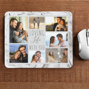 Mousepad Colagem cinzenta da foto do mármore 7 - vida