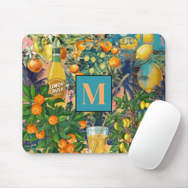 Mousepad Colagem cítrica siciliana de turquesa azul-chic (Com mouse)