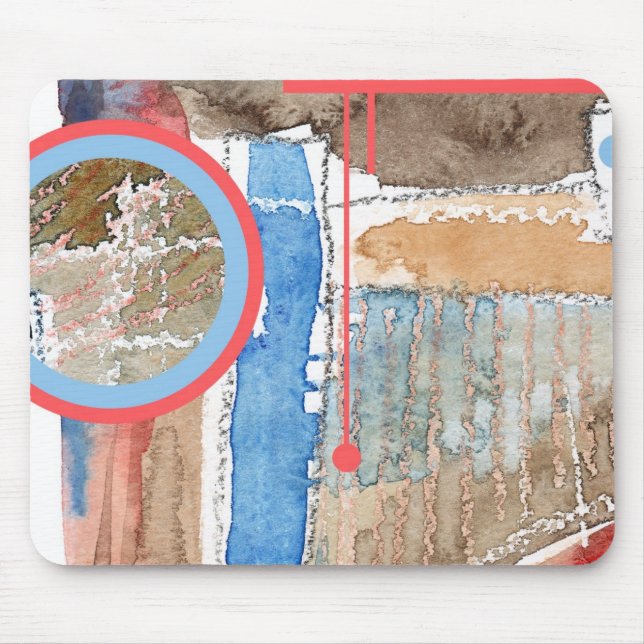 Mousepad colagem da arte abstracta, meios mistos e aguarela (Frente)