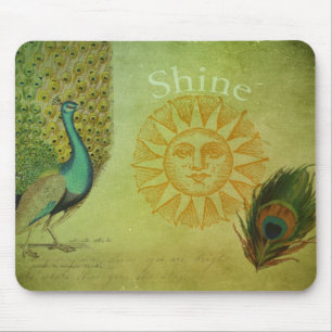 Mousepad Colagem da arte do pavão do vintage