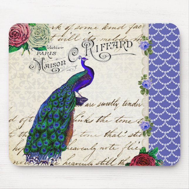 Mousepad Colagem da canção do pavão do vintage (Frente)
