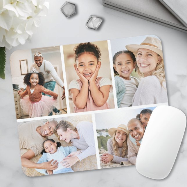 Mousepad Colagem de 5 Fotos Personalizada (Personalized 5 Photo Collage Mouse Pad )