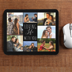 Mousepad Colagem de 7 Fotos Preto Amando a Vida com Você
