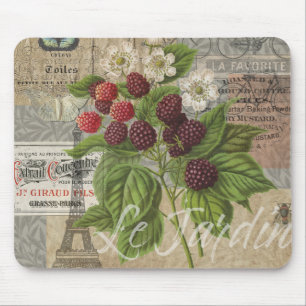 Mousepad Colagem de Arte Efêmera Francesa com Amoras Pretas
