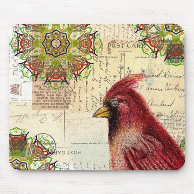 Mousepad Colagem de Cardinal e Ephemera (Frente)
