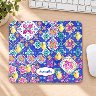 Mousepad Colagem de Citrino Siciliano Azul Elegante