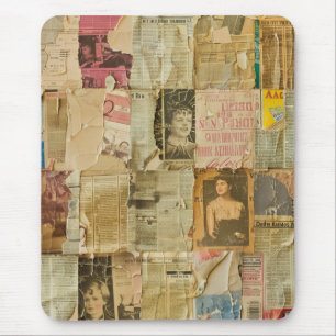 Mousepad Colagem de folhetos de jornal Rustic Vintage (6)
