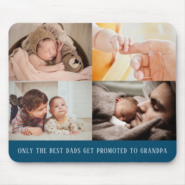 Mousepad Colagem de Fotografias Azul Moderno 4 para o Vovô (Frente)