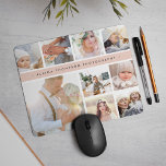 Mousepad Colagem de Fotografias com Stripe Cor-de-Rosa Esbr<br><div class="desc">O mousepad de colagem de fotos em chic exibe nove fotos favoritas em formato quadrado,  com seu nome de família,  nome comercial ou escolha de personalização exibidos em uma banda fina de cor-de-rosa pincel pastel.</div>