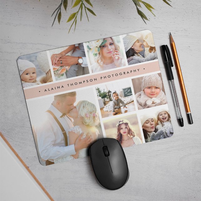 Mousepad Colagem de Fotografias com Stripe Cor-de-Rosa Esbr (Criador carregado)
