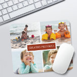 Mousepad Colagem de Fotografias das Memórias de Crio Famili<br><div class="desc">Suporte moderno para mouse com 4 fotos em uma grade com "memórias criadas" no centro sobre o fundo laranja vermelho enferrujado.</div>