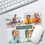 Mousepad Colagem de Fotografias das Memórias de Crio Famili<br><div class="desc">Suporte moderno para mouse com 4 fotos em uma grade com "memórias criadas" no centro sobrepondo fundo verde-pinheiro.</div>