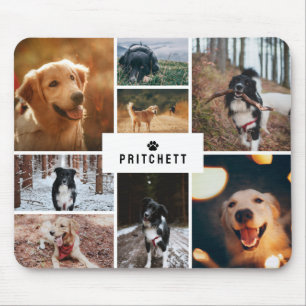Mousepad Colagem de Fotografias do Cão de Pata e Monograma