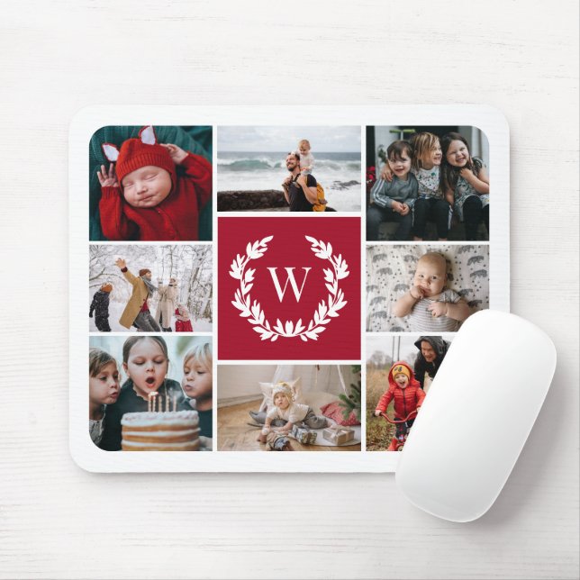 Mousepad Colagem de Fotografias do Monograma de Laurel Wrea (Com mouse)