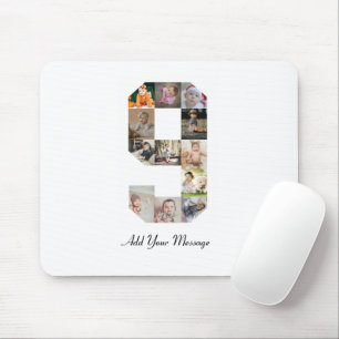 Mousepad Colagem de Fotografias do Número 9 Preto e Branco