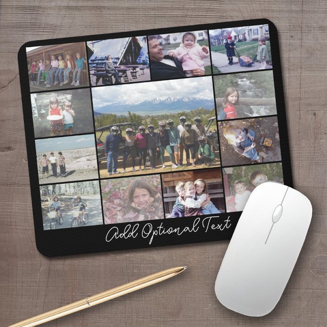 Mousepad Colagem de Fotos 13 Texto Opcional — CAN Edit Blac (Personalized mouse pad with your photos and text)