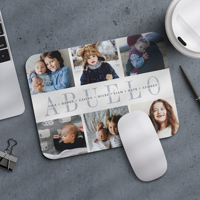 Mousepad Colagem de Fotos Abuelo Personalizada Nomes de Net (Criador carregado)