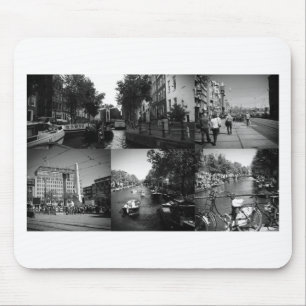 Mousepad Colagem de fotos Amsterdam 1 em preto e branco
