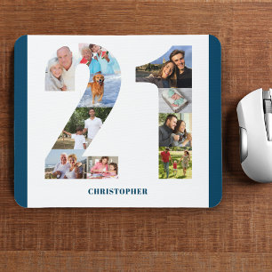 Mousepad Colagem de Fotos Aniversário de 21 anos Número 21 