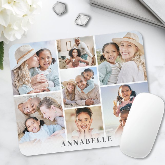 Mousepad Colagem de Fotos com Nome Personalizado (Personalized Name Photo Collage Mouse Pad)