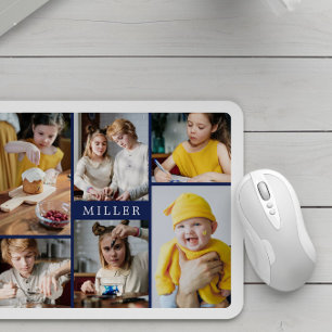 Mousepad Colagem de fotos da família azul de Marinho Elega