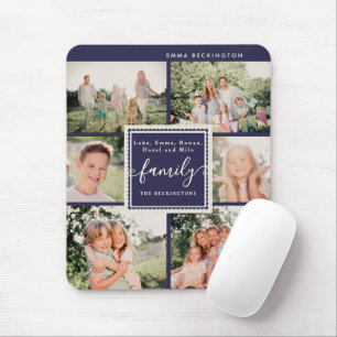 Mousepad Colagem de Fotos da Família Azul-Navy Personalizad