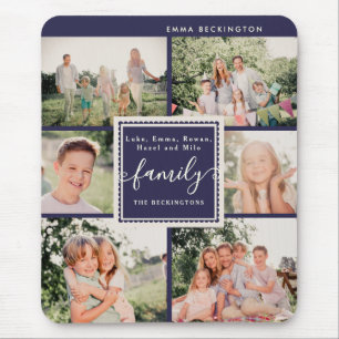 Mousepad Colagem de Fotos da Família Azul-Navy Personalizad