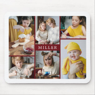 Mousepad Colagem de Fotos da família Borgonha Elegante 6