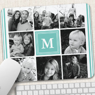 Mousepad Colagem de Fotos da Família com Monograma Verde Tu