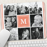 Mousepad Colagem de Fotos da Família Coral Monograma<br><div class="desc">Colagem de Fotos da Família Monograma. Personalize este design personalizado com seu próprio texto ou inicial monograma.</div>