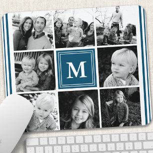 Mousepad Colagem de Fotos da Família do Monograma da Marinh