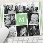 Mousepad Colagem de Fotos da Família Mint Monograma<br><div class="desc">Colagem de Fotos da Família Monograma. Personalize este design personalizado com seu próprio texto ou inicial monograma.</div>