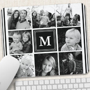 Mousepad Colagem de Fotos da Família Monograma Preto