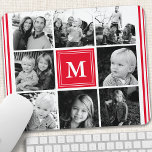 Mousepad Colagem de Fotos da Família Red Monograma<br><div class="desc">Colagem de Fotos da Família Monograma. Personalize este design personalizado com seu próprio texto ou inicial monograma.</div>