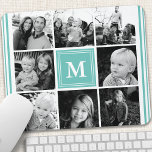 Mousepad Colagem de Fotos da Família Teal Monogramas<br><div class="desc">Colagem de Fotos da Família Monograma. Personalize este design personalizado com seu próprio texto ou inicial monograma.</div>