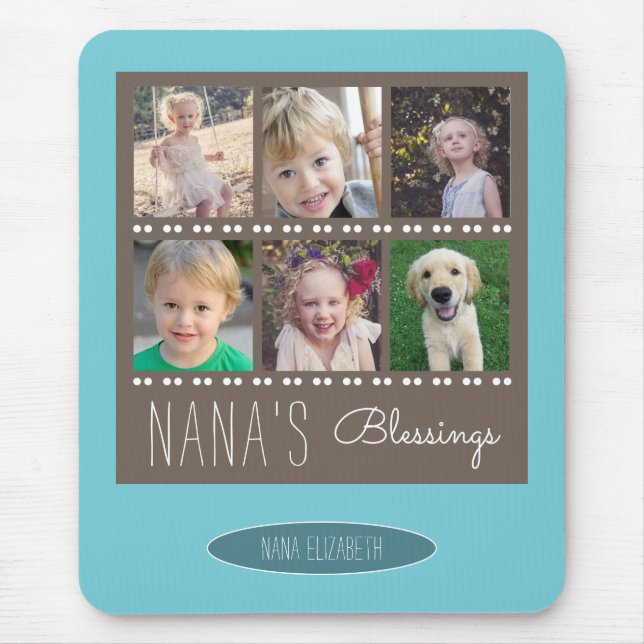 Mousepad Colagem de Fotos de Bênçãos de Nana | Castanho e T (Frente)