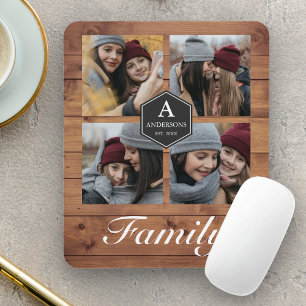 Mousepad Colagem de Fotos de Família em Madeira de Celeiro