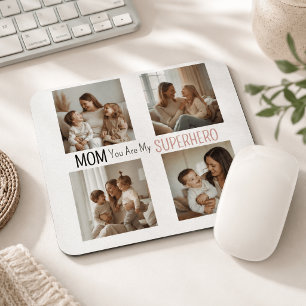 Mousepad Colagem de Fotos de Super-Heroi Mãe Personalizada