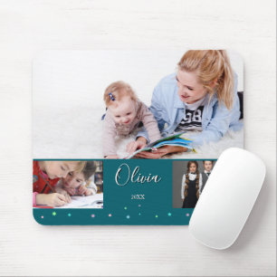 Mousepad Colagem de Fotos de Volta às Aulas Nome Azul Escur