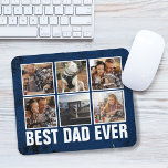 Mousepad Colagem de Fotos do Melhor Pai de Todos os Dias de<br><div class="desc">"Melhor pai de sempre" em fontes brancas san serif com 3 fotos quadradas em uma grade sobrepondo azul escuro.</div>