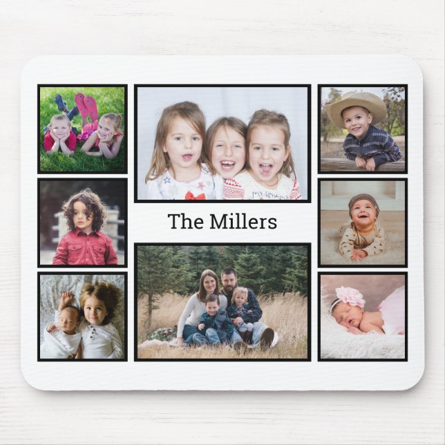 Mousepad Colagem de Fotos do Nome da Família Personalizada  (Frente)
