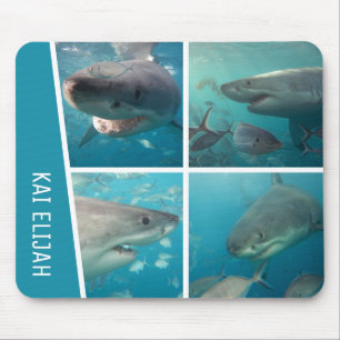Mousepad Colagem de Fotos do Oceano Branco de Tubarão Branc