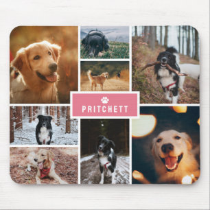 Mousepad Colagem de Fotos e Monograma de Cães Rosa