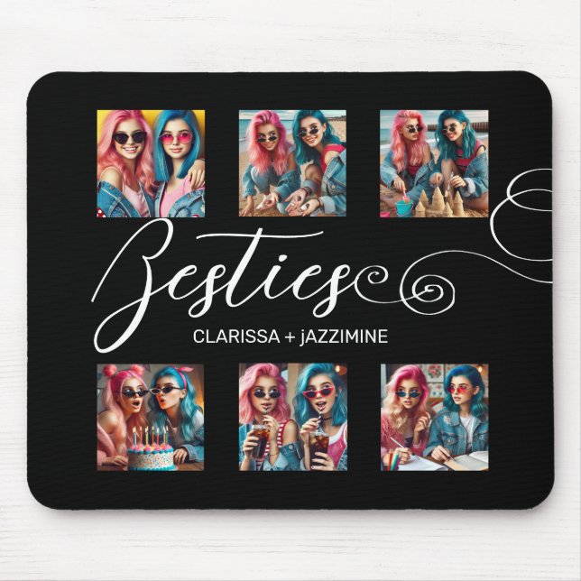 Mousepad Colagem de Fotos Moderna Black White Bestie 6 (Frente)