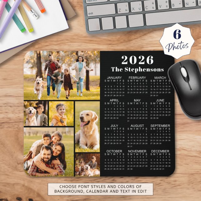Mousepad Colagem de Fotos Moderna do Calendário 2023 6 Pers (Criador carregado)