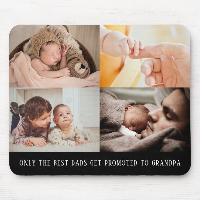 Mousepad Colagem de Fotos Moderna Preta 4 para o Avô (Frente)