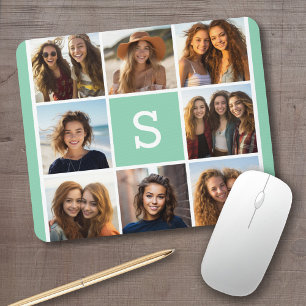 Mousepad Colagem de Fotos Monograma Personalizado Verde Men